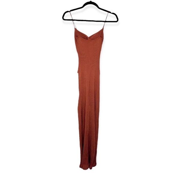 Cult Gaia Honey Dress in Clay Brown/Orange Amber Ruched Knit Knotted, Size XS - Picture 6 of 11